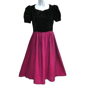 VeLVet Vintage iridescent Dress Midi Sweetheart Neck Short Puff Sleeve Tie Back